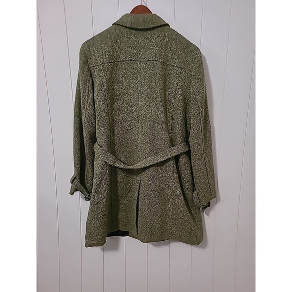 LL Bean Peacoat Womens Large Green Wool Silk Belt Vintage Fall Winter Classic - Picture 8 of 10